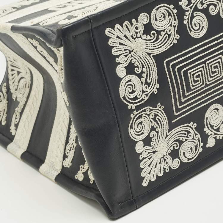 Pre Owned Dior Navy Blue/White Leather Embroidered Medium Book Tote