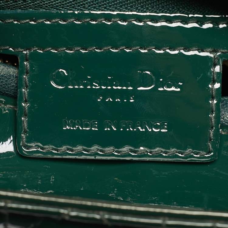 Pre Owned Dior Green Cannage Patent Leather Medium Lady Dior Tote