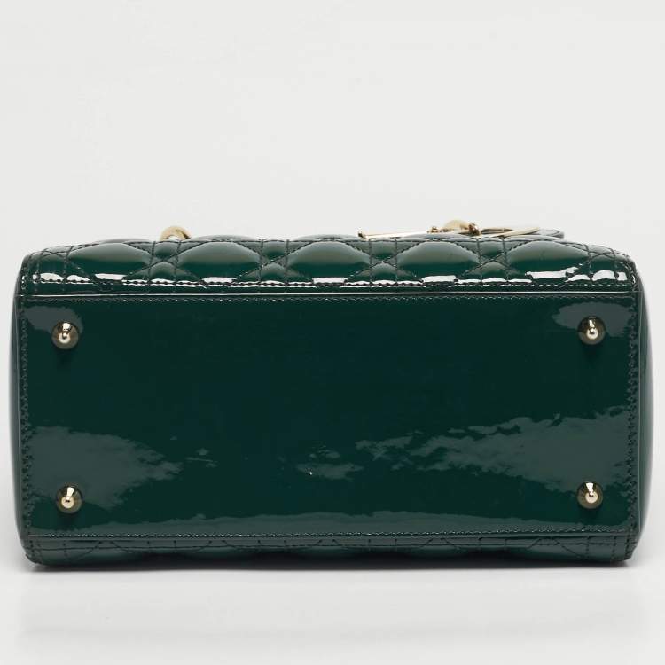 Pre Owned Dior Green Cannage Patent Leather Medium Lady Dior Tote