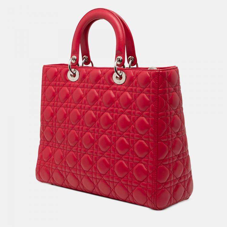 Pre Owned Dior Red Large Lambskin Cannage Lady Dior