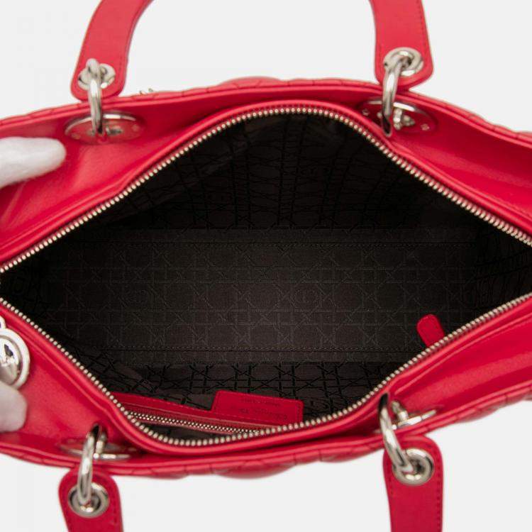 Pre Owned Dior Red Large Lambskin Cannage Lady Dior