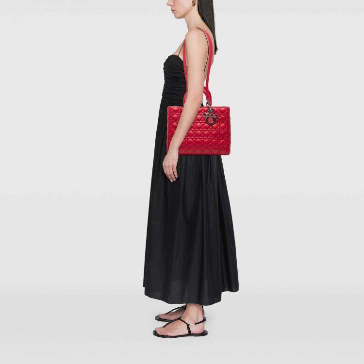 Pre Owned Dior Red Large Lambskin Cannage Lady Dior