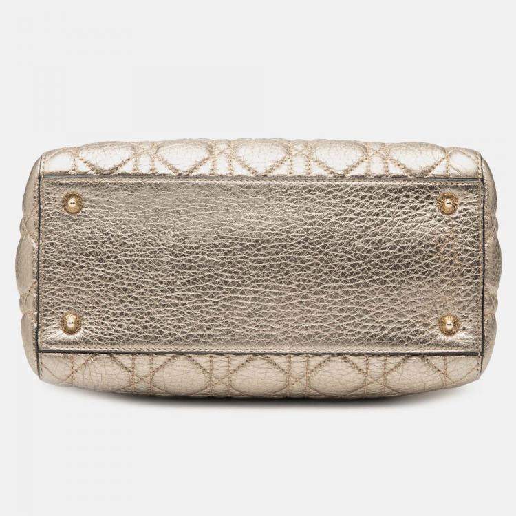 Pre Owned Dior Gold Medium Metallic Grained Calfskin Cannage Supple Lady Dior