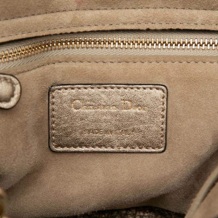 Pre Owned Dior Gold Medium Metallic Grained Calfskin Cannage Supple Lady Dior