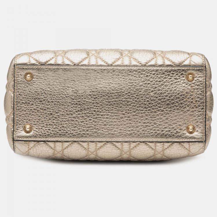 Pre Owned Dior Gold Medium Metallic Grained Calfskin Cannage Supple Lady Dior
