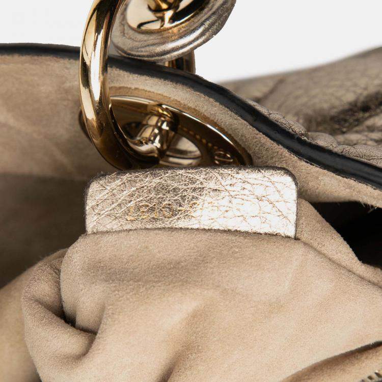 Pre Owned Dior Gold Medium Metallic Grained Calfskin Cannage Supple Lady Dior