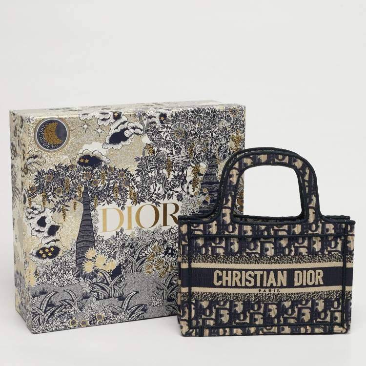 Pre Owned Dior Navy Blue Oblique Canvas Mini Book Tote