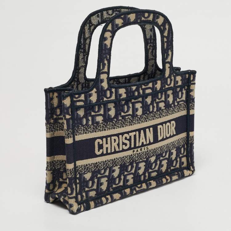 Pre Owned Dior Navy Blue Oblique Canvas Mini Book Tote