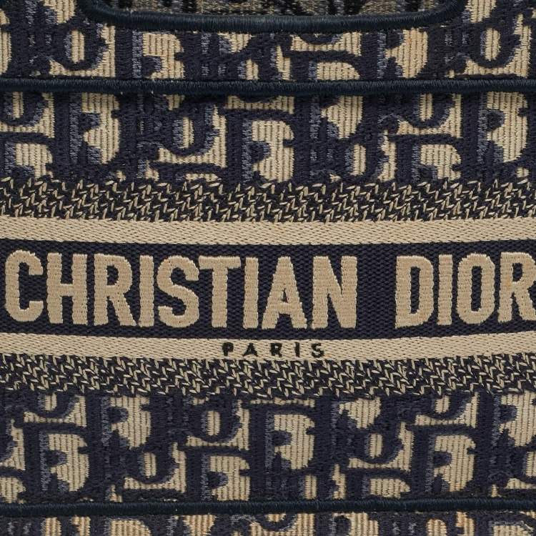 Pre Owned Dior Navy Blue Oblique Canvas Mini Book Tote