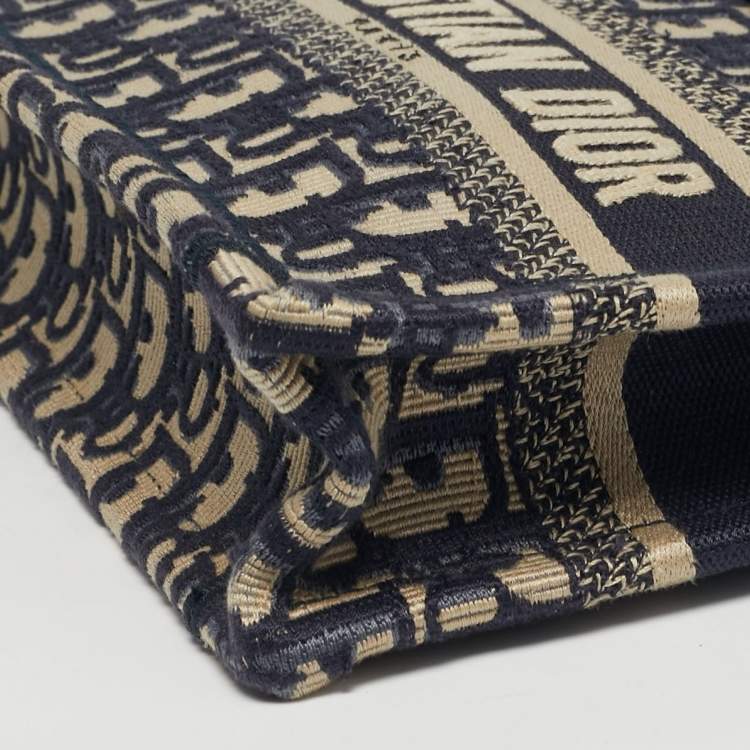 Pre Owned Dior Navy Blue Oblique Canvas Mini Book Tote