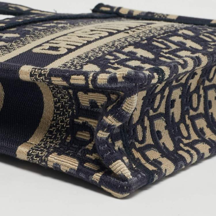 Pre Owned Dior Navy Blue Oblique Canvas Mini Book Tote