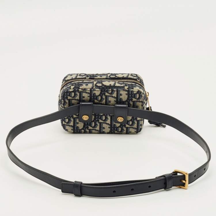 Pre Owned Dior Navy Blue Oblique Canvas and Leather Pouch Belt Bag