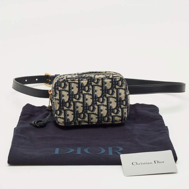 Pre Owned Dior Navy Blue Oblique Canvas and Leather Pouch Belt Bag