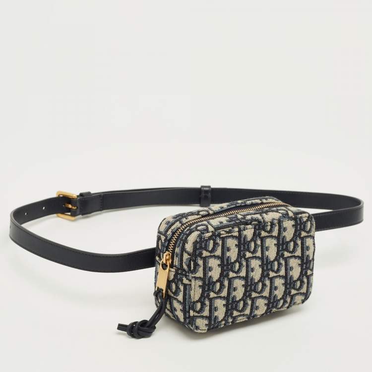 Pre Owned Dior Navy Blue Oblique Canvas and Leather Pouch Belt Bag