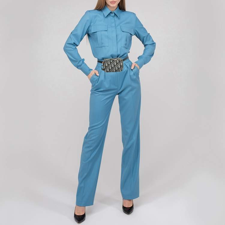 Pre Owned Dior Navy Blue Oblique Canvas and Leather Pouch Belt Bag