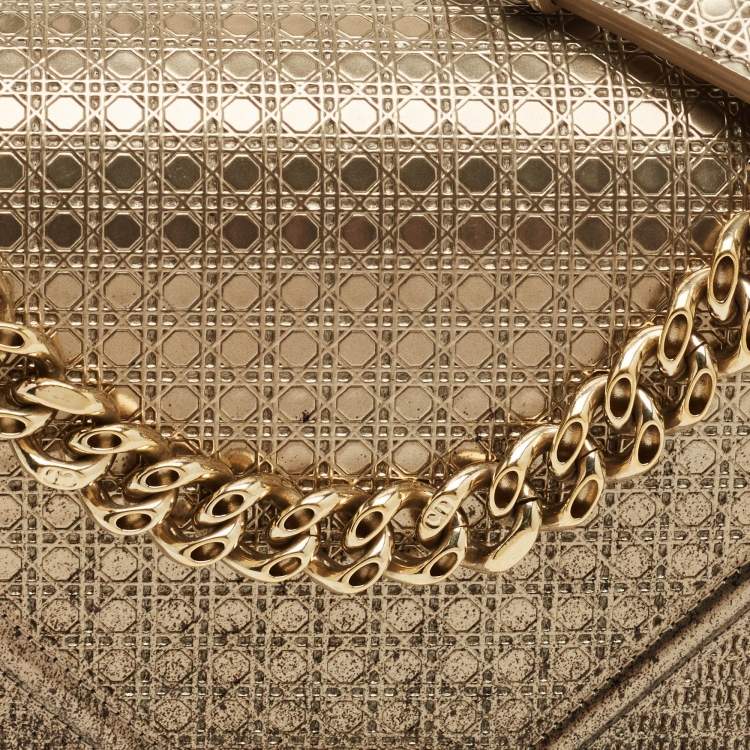 Pre Owned Dior Ombre Gold Microcannage Patent Leather Medium Diorama Shoulder Bag