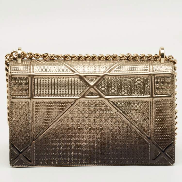 Pre Owned Dior Ombre Gold Microcannage Patent Leather Medium Diorama Shoulder Bag