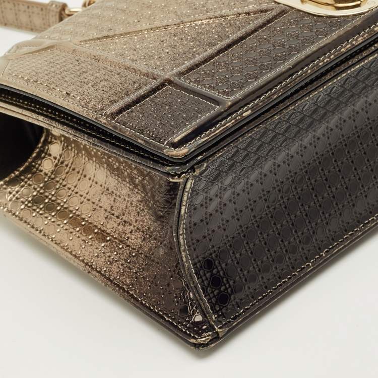 Pre Owned Dior Ombre Gold Microcannage Patent Leather Medium Diorama Shoulder Bag