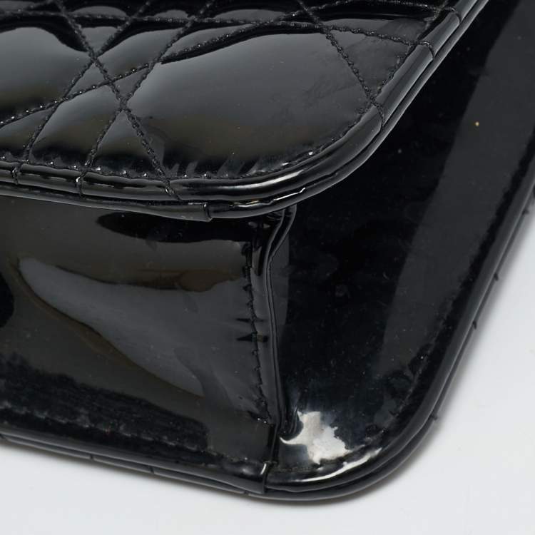 Pre Owned Dior Black Cannage Patent Leather Miss Dior Promenade Wallet On Chain