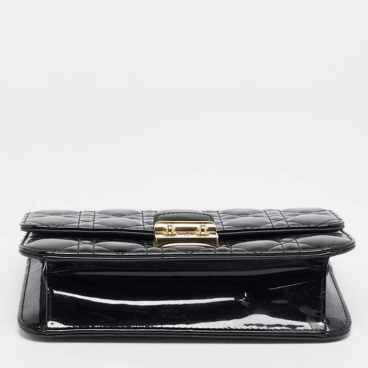Pre Owned Dior Black Cannage Patent Leather Miss Dior Promenade Wallet On Chain