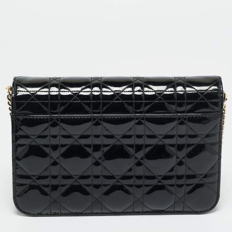 Pre Owned Dior Black Cannage Patent Leather Miss Dior Promenade Wallet On Chain