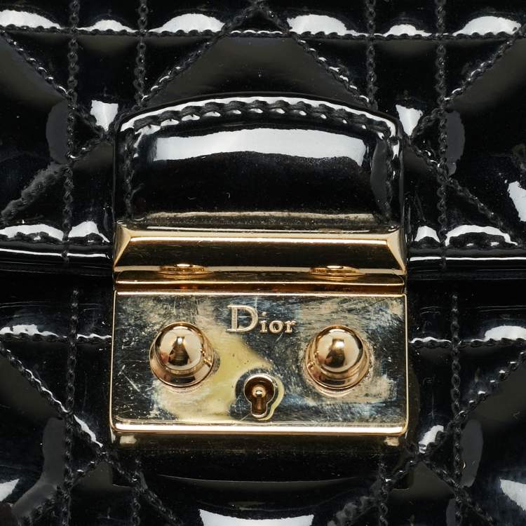 Pre Owned Dior Black Cannage Patent Leather Miss Dior Promenade Wallet On Chain