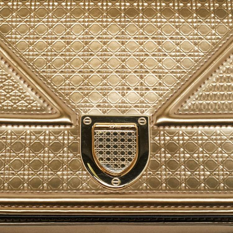 Pre Owned Dior Gold Microcannage Patent Leather Diorama Wallet on Chain