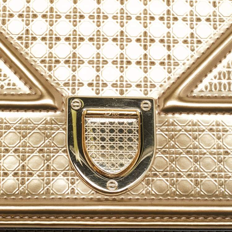 Pre Owned Dior Gold Microcannage Patent Leather Diorama Wallet on Chain