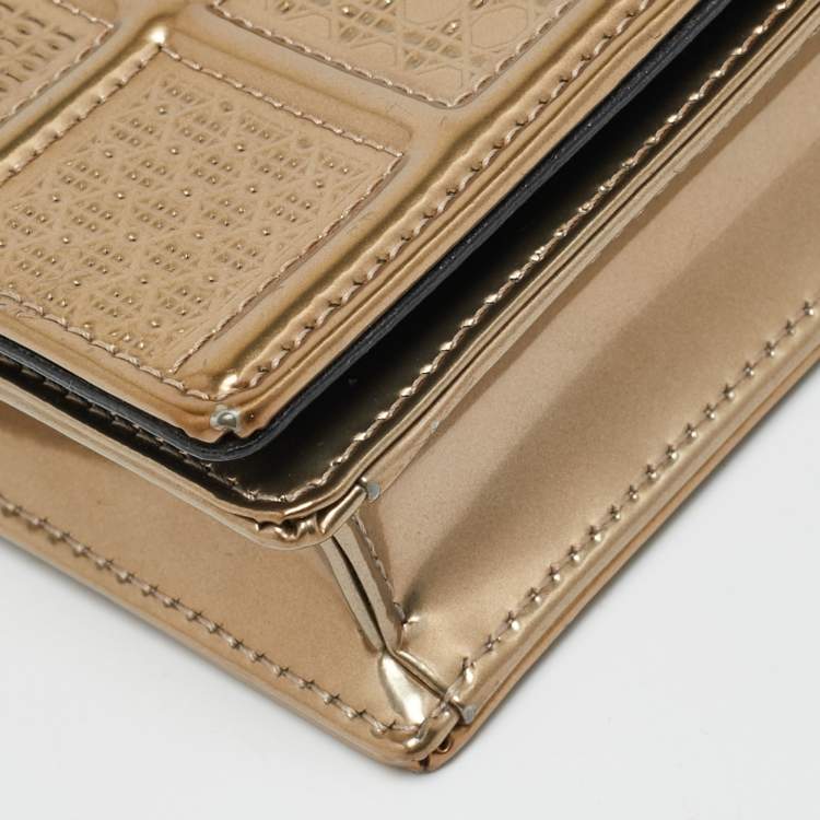 Pre Owned Dior Gold Microcannage Patent Leather Diorama Wallet on Chain