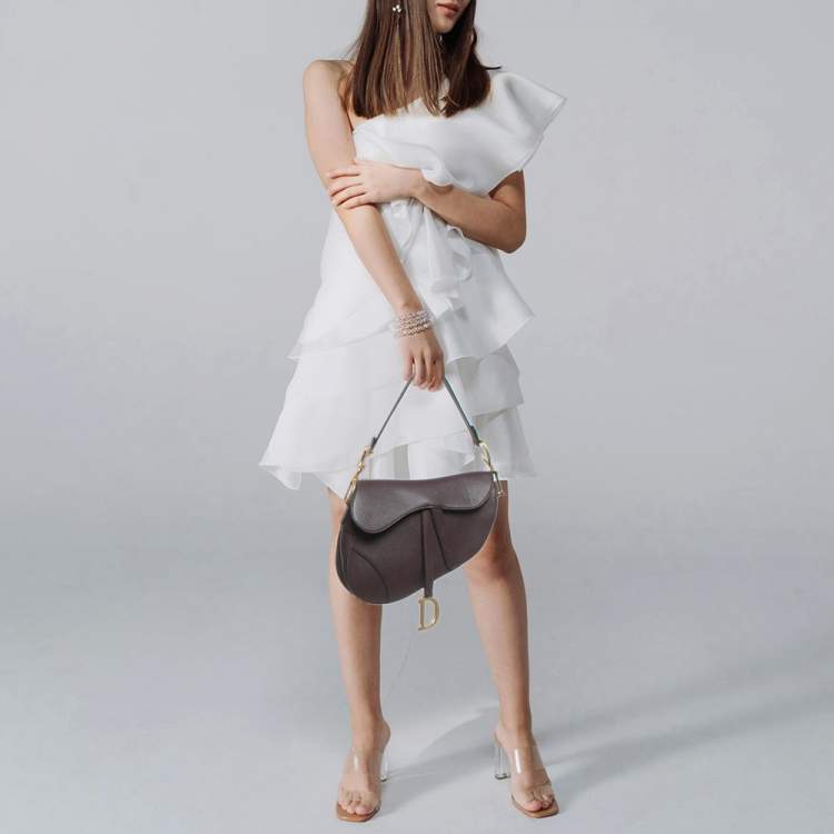 Pre Owned Dior Saddle Burgundy Leather Shoulder Bag