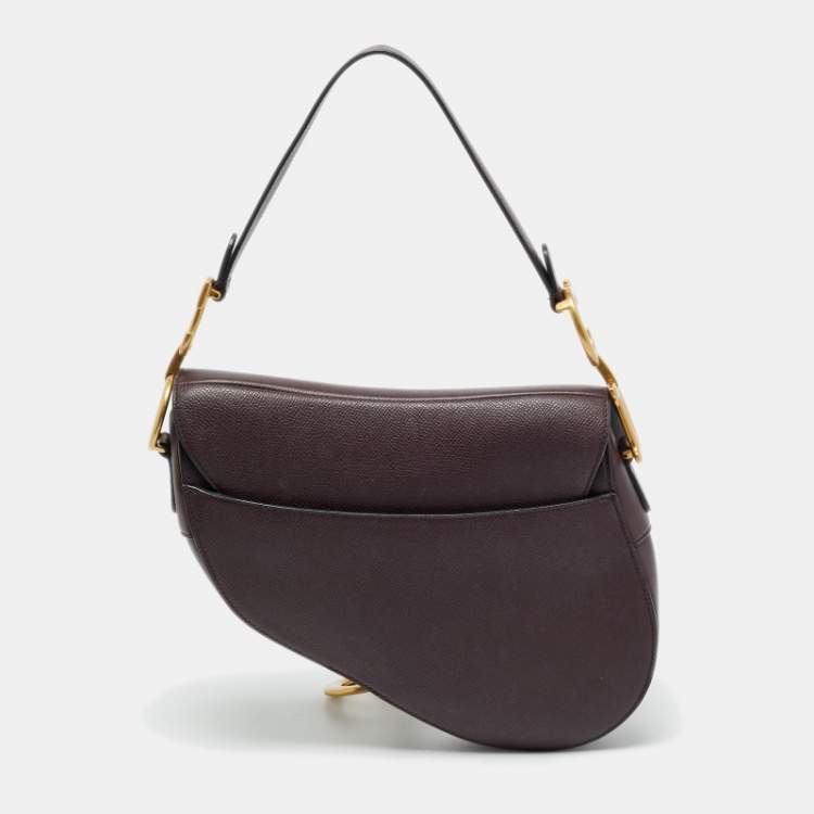 Pre Owned Dior Saddle Burgundy Leather Shoulder Bag