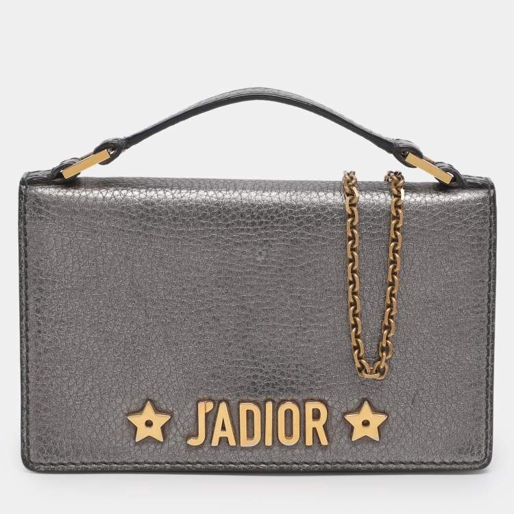 Pre Owned Dior Silver Leather J'adior Chain Clutch 
