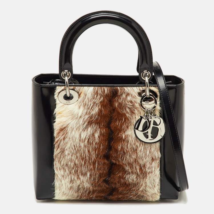 Pre Owned Dior Tricolor Calf Hair and Smooth Leather Lady Dior Tote