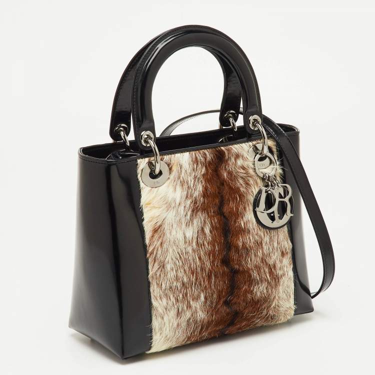 Pre Owned Dior Tricolor Calf Hair and Smooth Leather Lady Dior Tote