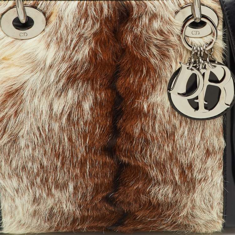 Pre Owned Dior Tricolor Calf Hair and Smooth Leather Lady Dior Tote