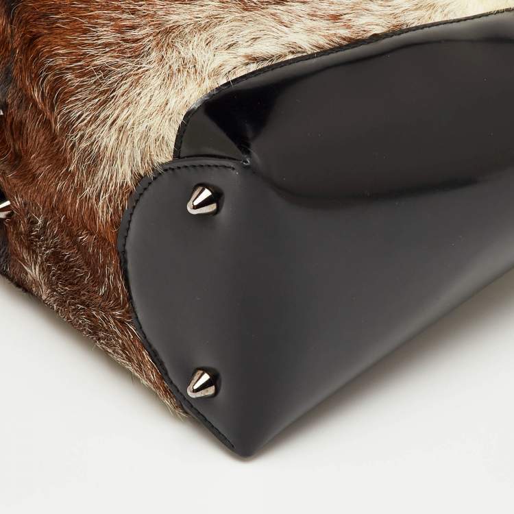 Pre Owned Dior Tricolor Calf Hair and Smooth Leather Lady Dior Tote