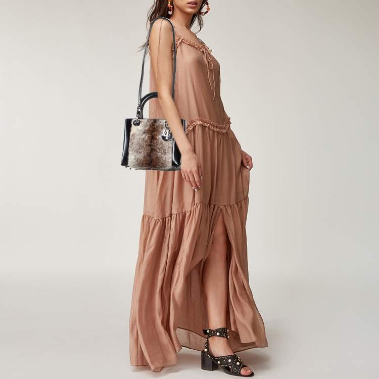 Pre Owned Dior Tricolor Calf Hair and Smooth Leather Lady Dior Tote