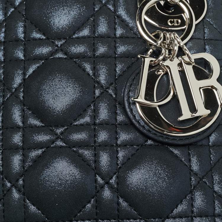 Pre Owned Dior Lady Dior Mini Navy Blue Cannage Iridescent Leather Tote