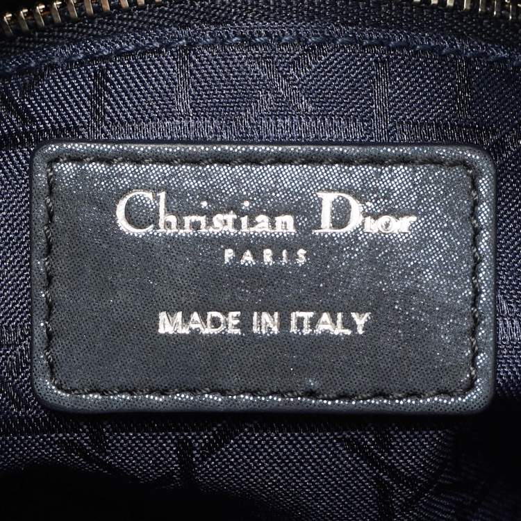 Pre Owned Dior Lady Dior Mini Navy Blue Cannage Iridescent Leather Tote