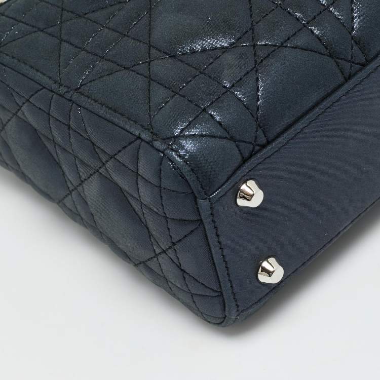 Pre Owned Dior Lady Dior Mini Navy Blue Cannage Iridescent Leather Tote