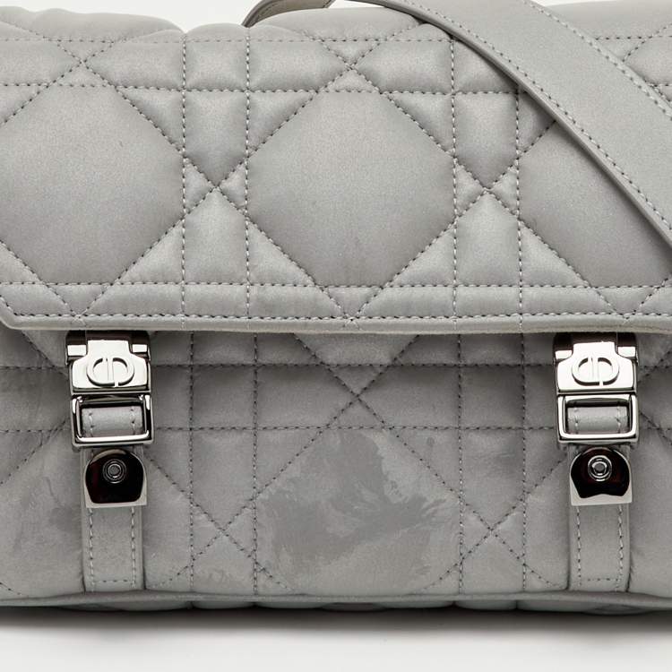Pre Owned Dior Grey Pearlescent Cannage Nylon and Leather DiorCamp Bag