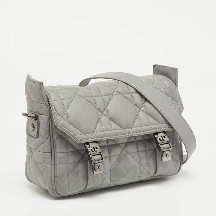 Pre Owned Dior Grey Pearlescent Cannage Nylon and Leather DiorCamp Bag