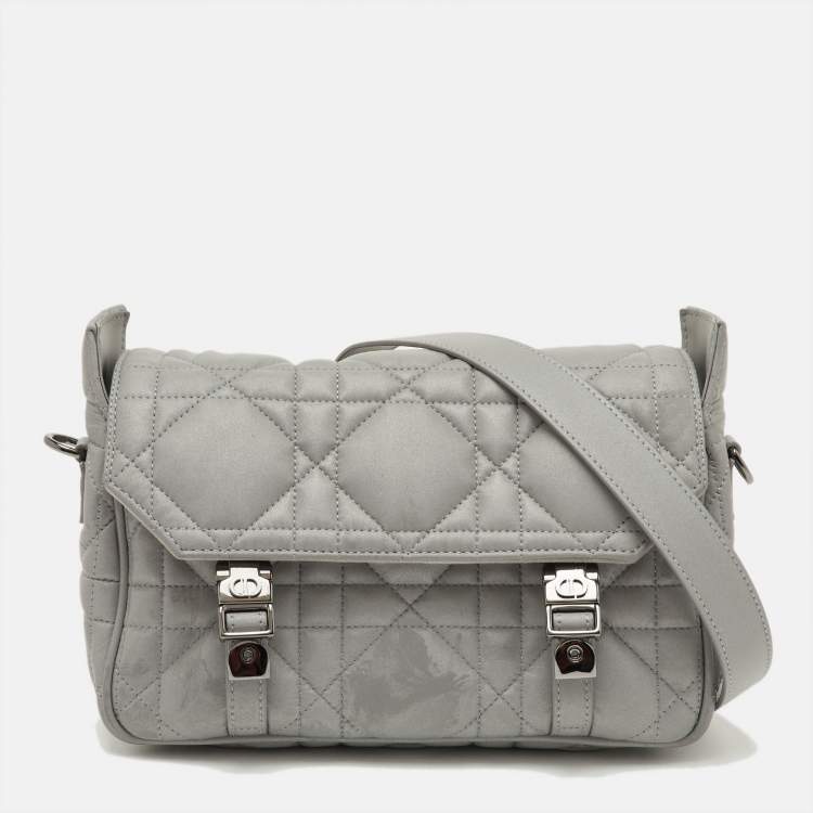 Pre Owned Dior Grey Pearlescent Cannage Nylon and Leather DiorCamp Bag
