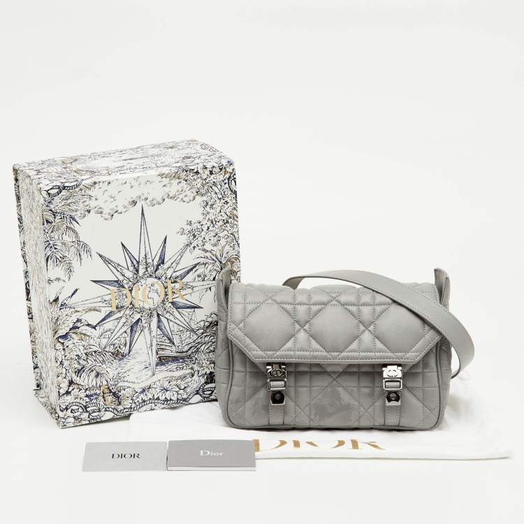 Pre Owned Dior Grey Pearlescent Cannage Nylon and Leather DiorCamp Bag