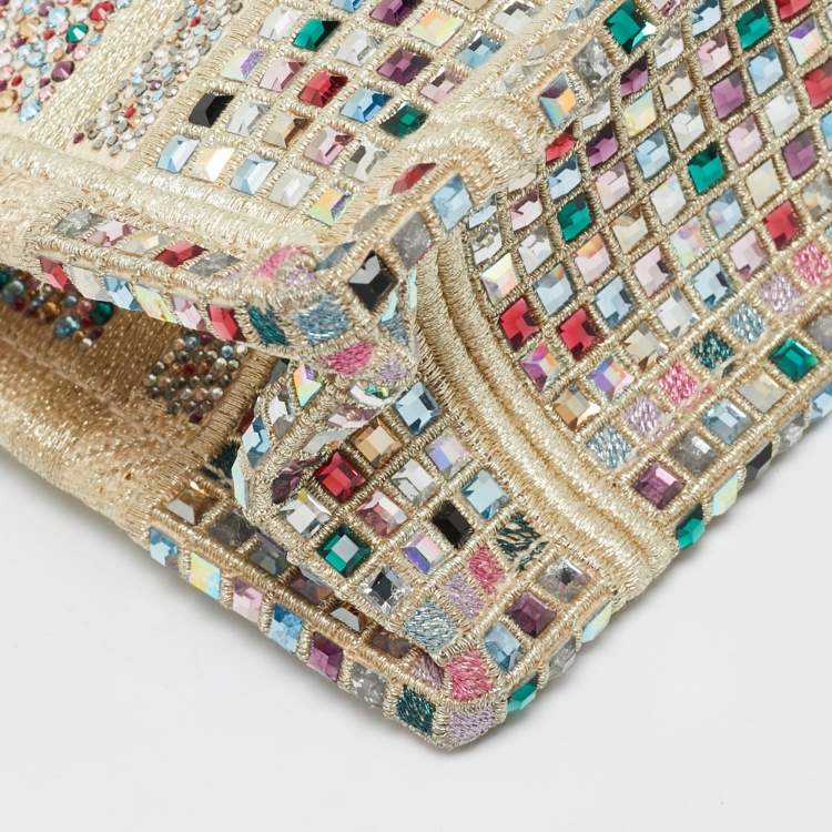 مملوكة مسبقًا Dior Crystal Embellished Book Gold Canvas Tote