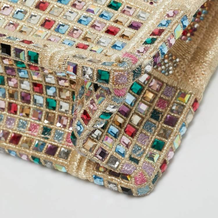 مملوكة مسبقًا Dior Crystal Embellished Book Gold Canvas Tote