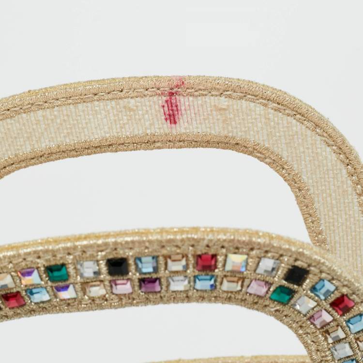 مملوكة مسبقًا Dior Crystal Embellished Book Gold Canvas Tote