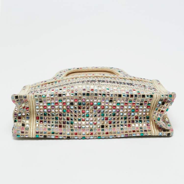 مملوكة مسبقًا Dior Crystal Embellished Book Gold Canvas Tote