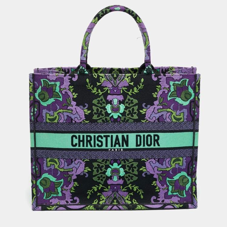 Pre Owned Dior Embroidered Book Large Multicolor Canvas Tote