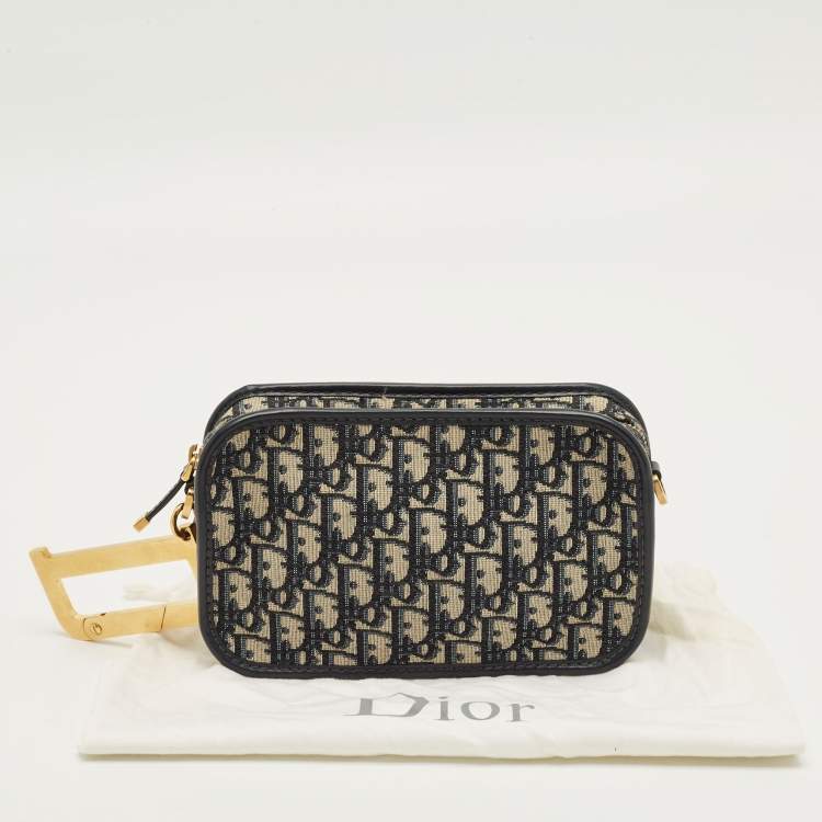 Pre Owned Dior Diorquake  Navy Blue Oblique Canvas Clutch